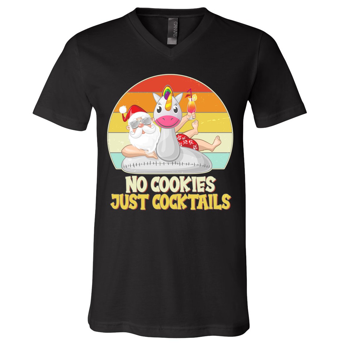 No Cookies Just Cocktails Summer Vacation Santa Claus V-Neck T-Shirt