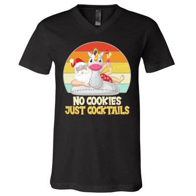 No Cookies Just Cocktails Summer Vacation Santa Claus V-Neck T-Shirt