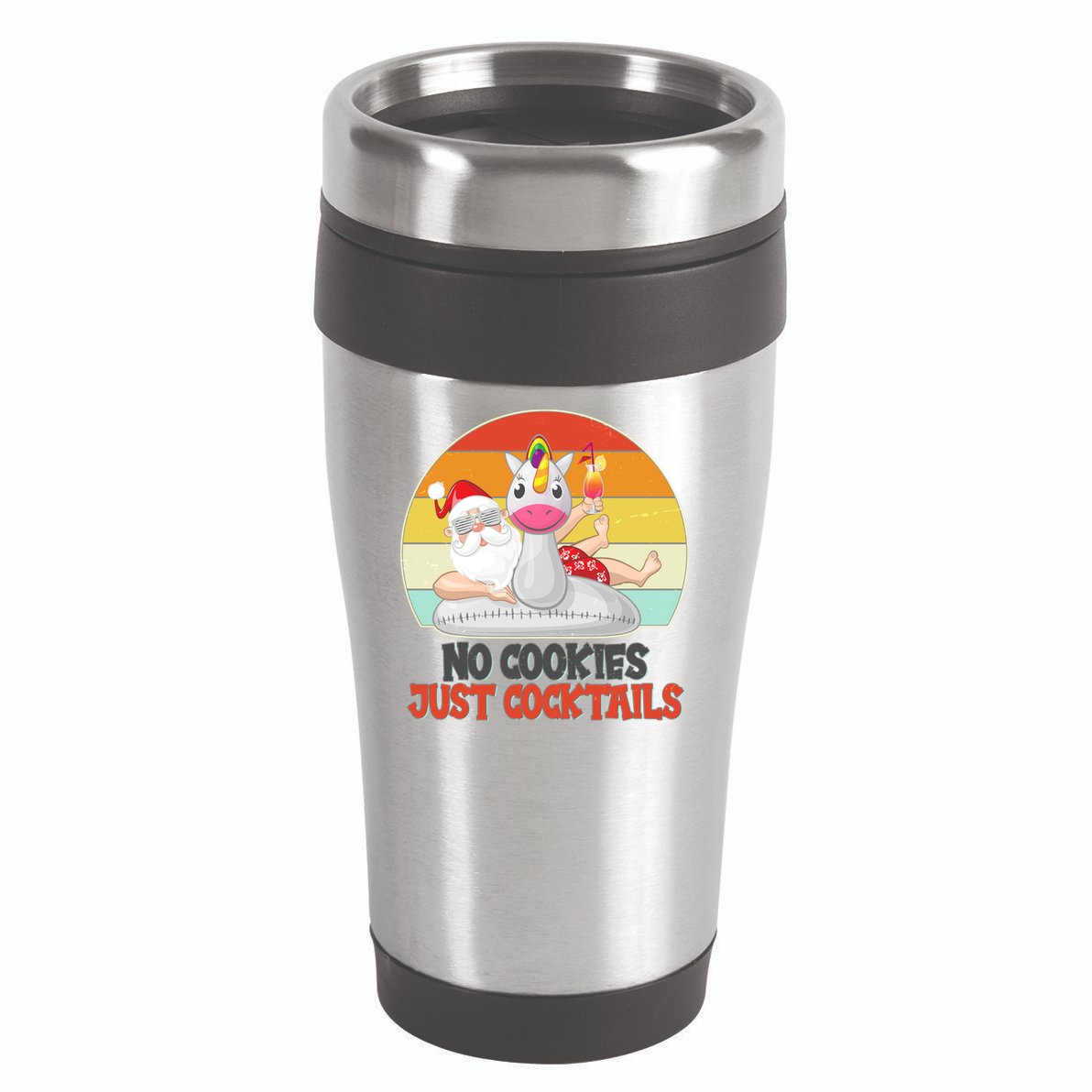 No Cookies Just Cocktails Summer Vacation Santa Claus 16oz Travel Tumbler