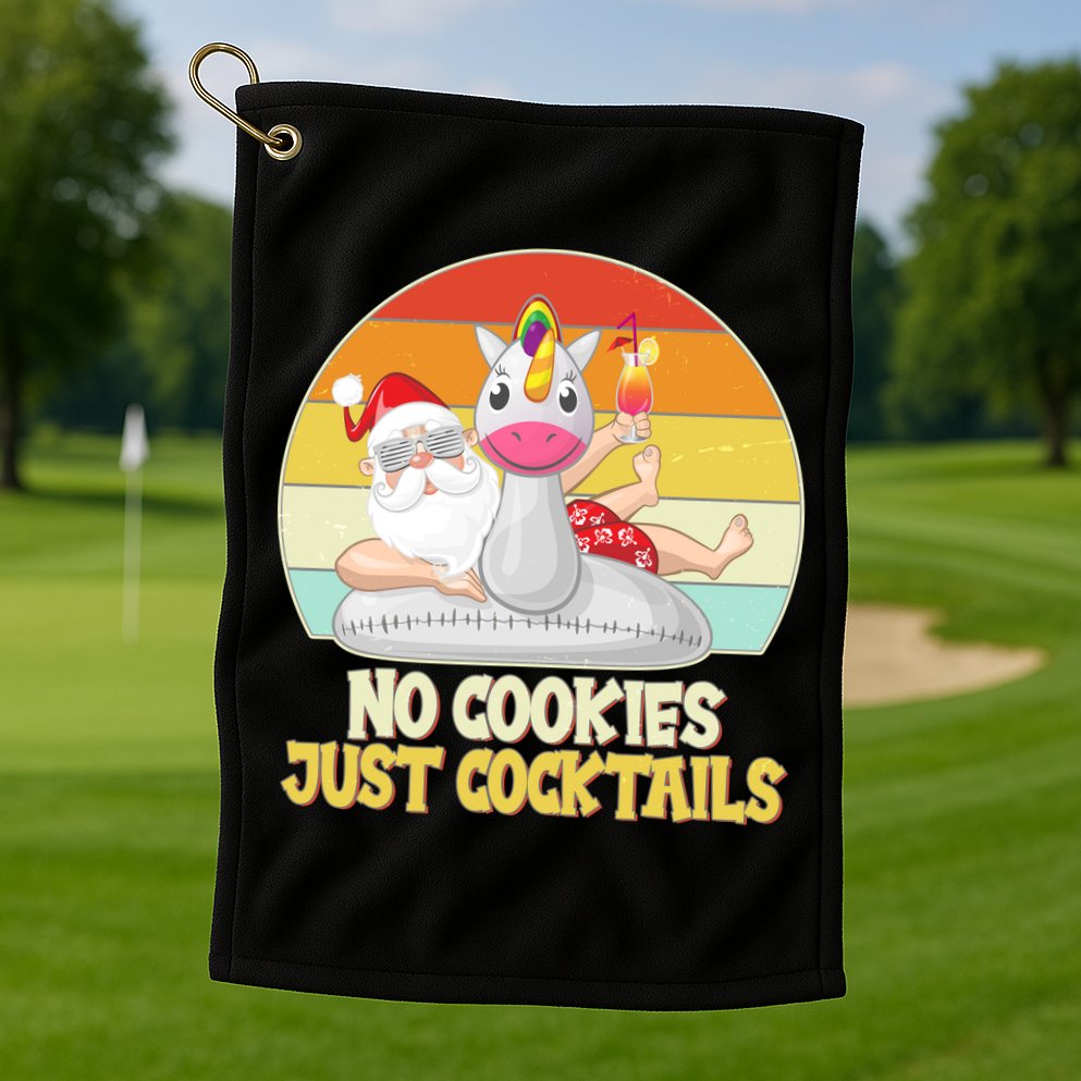 No Cookies Just Cocktails Summer Vacation Santa Claus Golf Towel