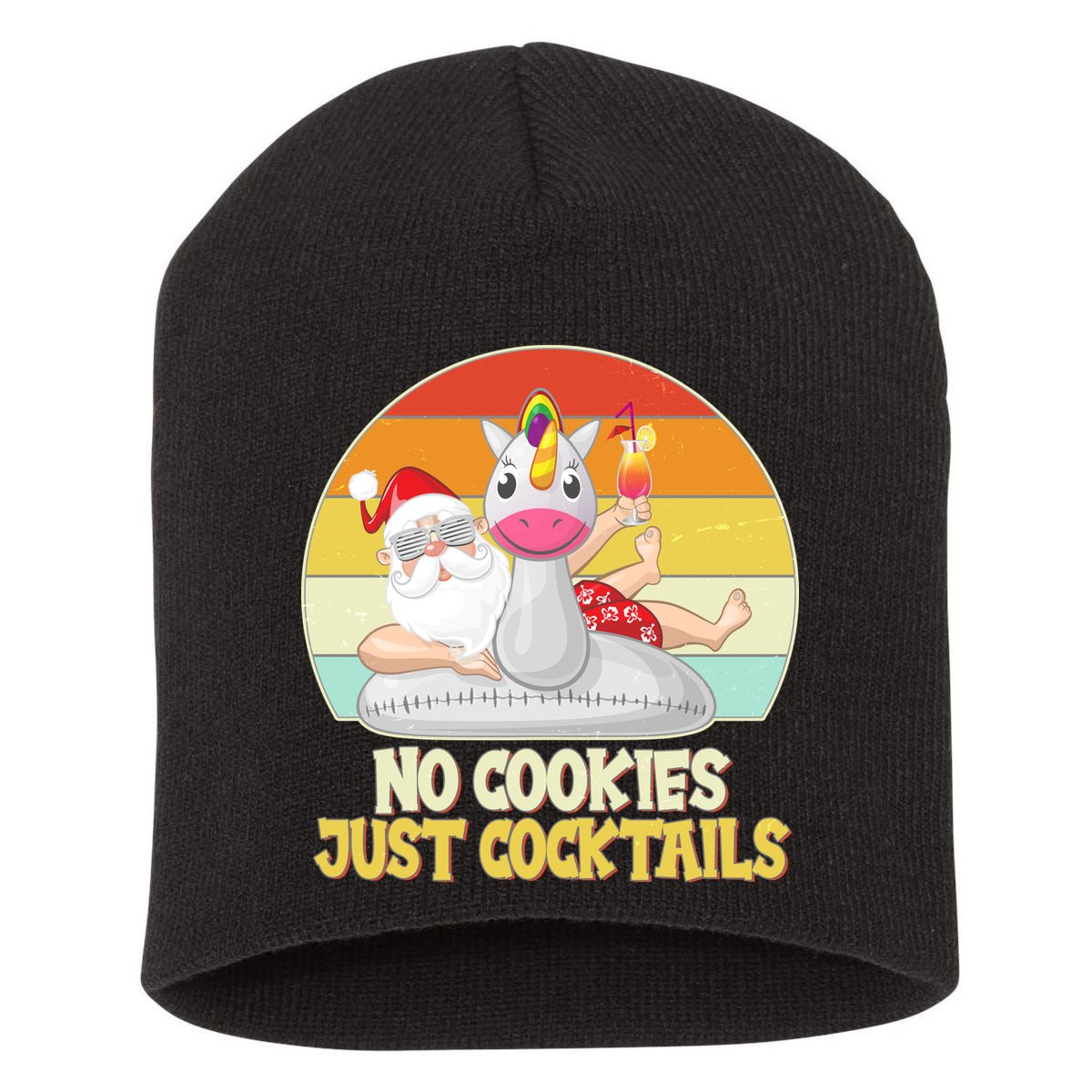 No Cookies Just Cocktails Summer Vacation Santa Claus Short Acrylic Beanie