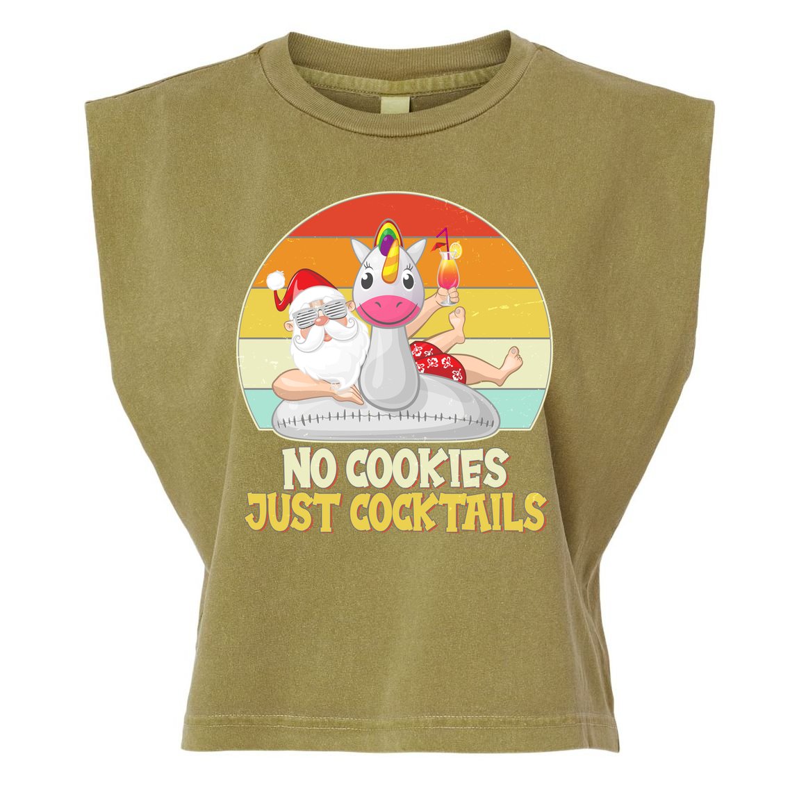 No Cookies Just Cocktails Summer Vacation Santa Claus Garment-Dyed Women's Muscle Tee