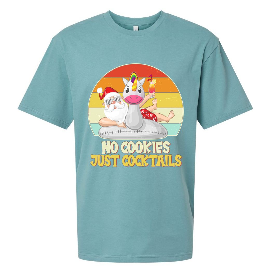 No Cookies Just Cocktails Summer Vacation Santa Claus Sueded Cloud Jersey T-Shirt