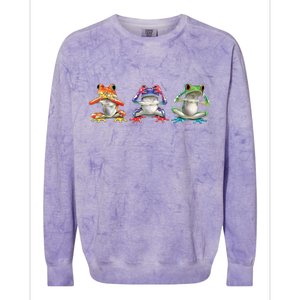 No Evil Colorful Frogs Colorblast Crewneck Sweatshirt