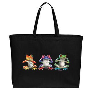 No Evil Colorful Frogs Cotton Canvas Jumbo Tote