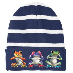 No Evil Colorful Frogs Striped Beanie with Solid Band