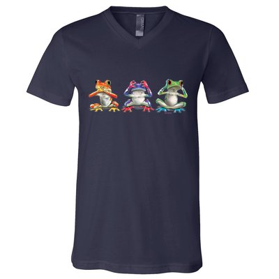 No Evil Colorful Frogs V-Neck T-Shirt