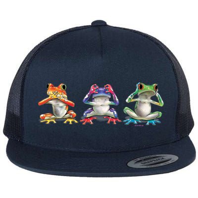 No Evil Colorful Frogs Flat Bill Trucker Hat