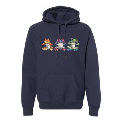 No Evil Colorful Frogs Premium Hoodie