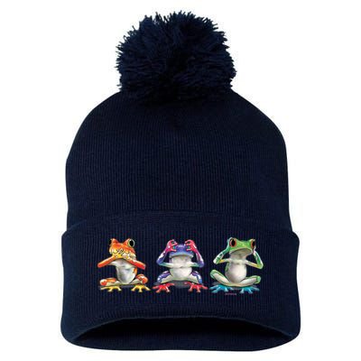 No Evil Colorful Frogs Pom Pom 12in Knit Beanie