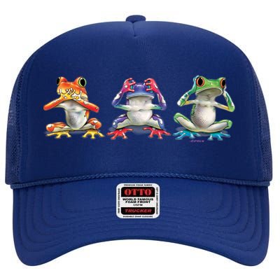 No Evil Colorful Frogs High Crown Mesh Back Trucker Hat