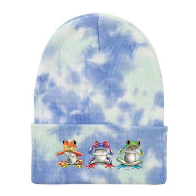 No Evil Colorful Frogs Tie Dye 12in Knit Beanie