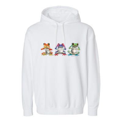 No Evil Colorful Frogs Garment-Dyed Fleece Hoodie