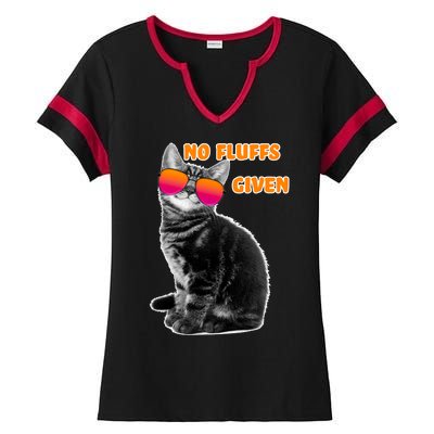 No Fluffs Given Kitten Sunglasses Ladies Halftime Notch Neck Tee