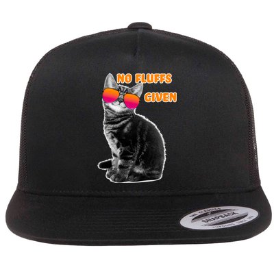 No Fluffs Given Kitten Sunglasses Flat Bill Trucker Hat