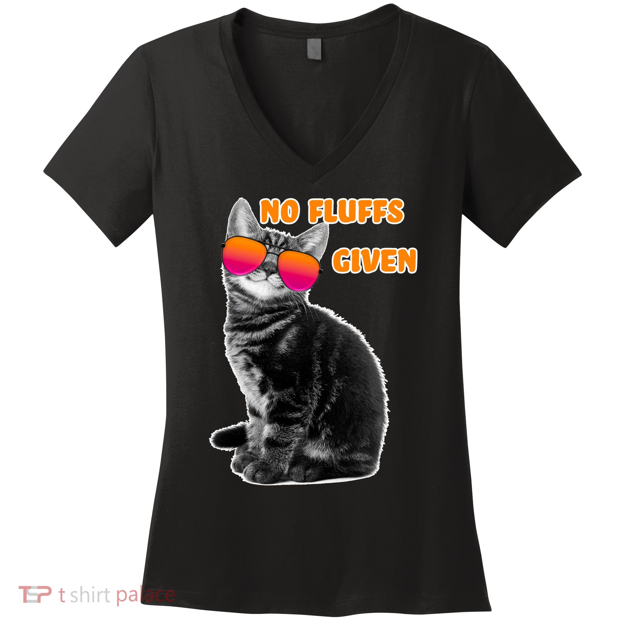 No Fluffs Given Kitten Sunglasses Women's V-Neck T-Shirt