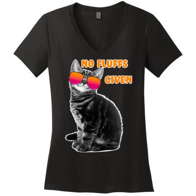 No Fluffs Given Kitten Sunglasses Women's V-Neck T-Shirt