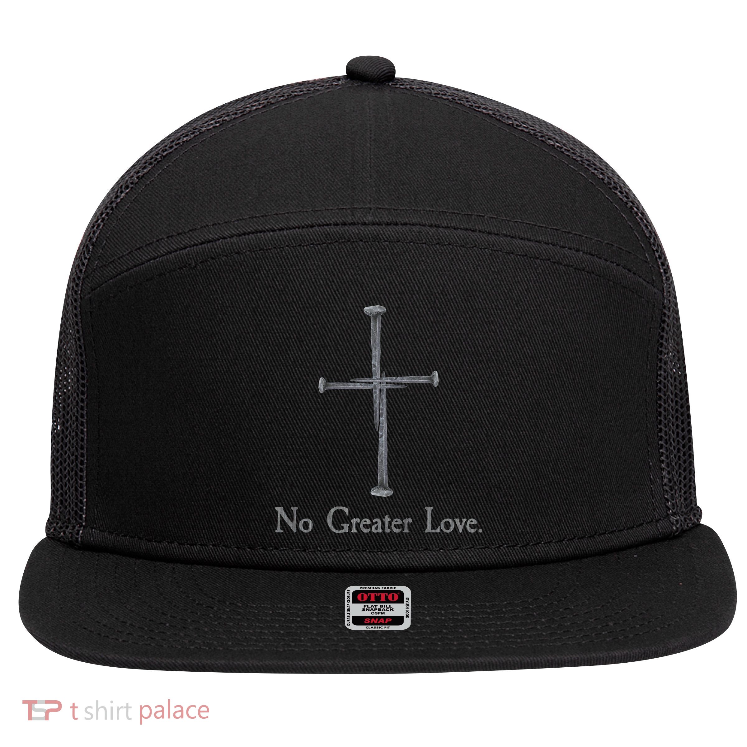 No Greater Love. Jesus Nailed To the Cross Christian 7 Panel Mesh Trucker Snapback Hat