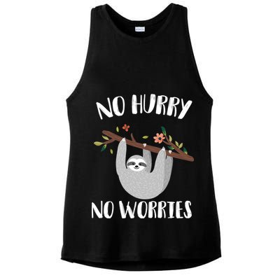No Hurry No Worries Lazy Sloth Ladies PosiCharge Tri-Blend Wicking Tank