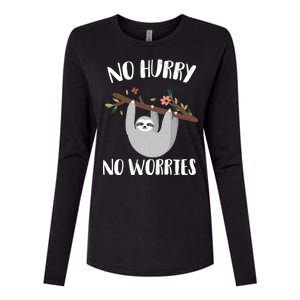 No Hurry No Worries Lazy Sloth Womens Cotton Relaxed Long Sleeve T-Shirt