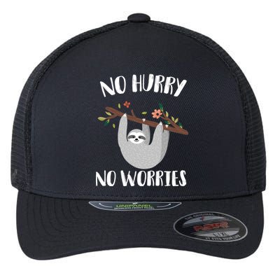 No Hurry No Worries Lazy Sloth Flexfit Unipanel Trucker Cap