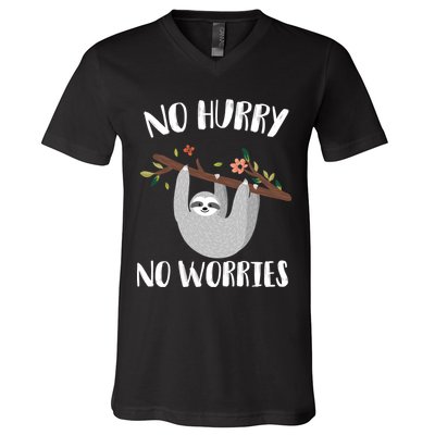 No Hurry No Worries Lazy Sloth V-Neck T-Shirt