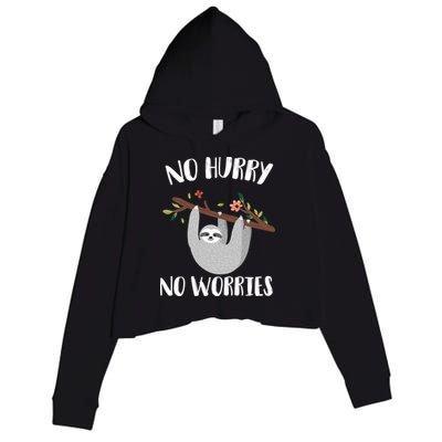 No Hurry No Worries Lazy Sloth Crop Fleece Hoodie