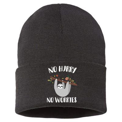 No Hurry No Worries Lazy Sloth Sustainable Knit Beanie