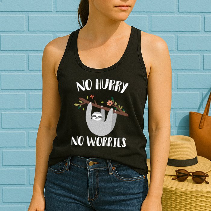 No Hurry No Worries Lazy Sloth Womens Tank Top