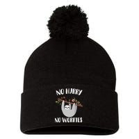 No Hurry No Worries Lazy Sloth Pom Pom 12in Knit Beanie