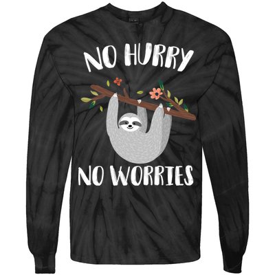 No Hurry No Worries Lazy Sloth Tie-Dye Long Sleeve Shirt