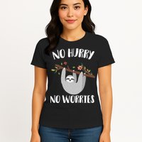 No Hurry No Worries Lazy Sloth Womens T-Shirt