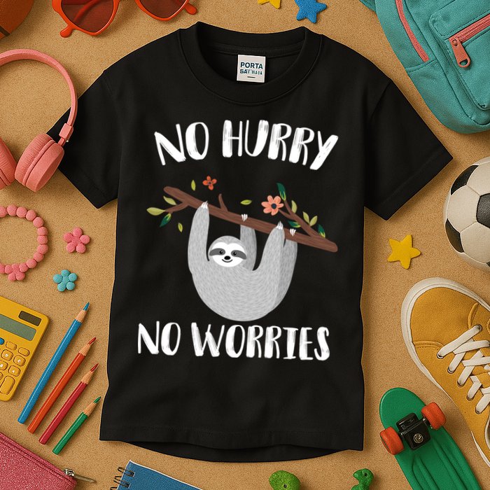 No Hurry No Worries Lazy Sloth Kids T-Shirt