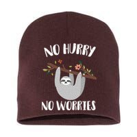 No Hurry No Worries Lazy Sloth Short Acrylic Beanie