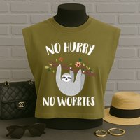 No Hurry No Worries Lazy Sloth Garment-Dyed Women's Muscle Tee