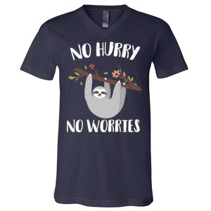 No Hurry No Worries Lazy Sloth V-Neck T-Shirt