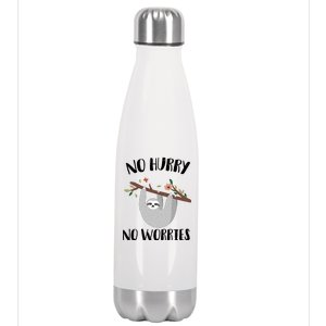 No Hurry No Worries Lazy Sloth Stainless Steel Insulated Water Bottle