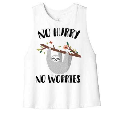 No Hurry No Worries Lazy Sloth Women's Racerback Cropped Tank