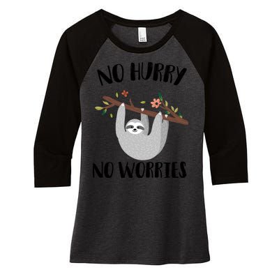 No Hurry No Worries Lazy Sloth Women's Tri-Blend 3/4-Sleeve Raglan Shirt