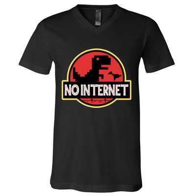 No Internet T-Rex V-Neck T-Shirt