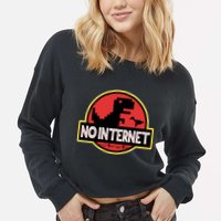 No Internet T-Rex Cropped Pullover Crew
