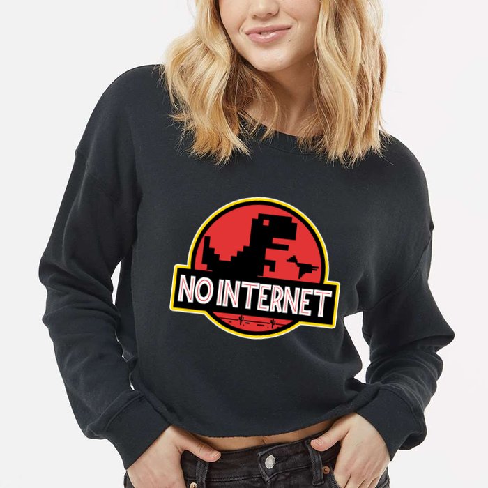 No Internet T-Rex Cropped Pullover Crew