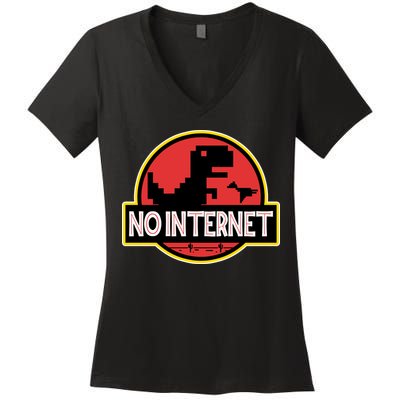 No Internet T-Rex Women's V-Neck T-Shirt