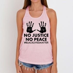 No Justice No Peace #BLACKLIVESMATTER Hand Prints Women's Knotted Racerback Tank