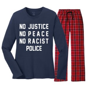 No Justice No Peace No Racist Police Women's Long Sleeve Flannel Pajama Set 