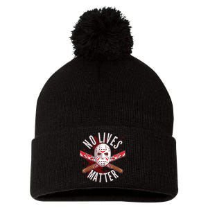 No Lives Matter Jason Hockey Mask Pom Pom 12in Knit Beanie