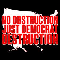 No Obstruction Just Democrat Destruction Flexfit Unipanel Trucker Cap
