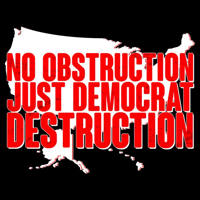 No Obstruction Just Democrat Destruction Flexfit Unipanel Trucker Cap