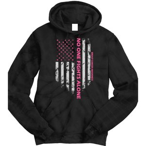 No One Fight Alone Breast Cancer Awareness Flag Tie Dye Hoodie