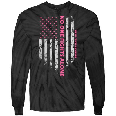 No One Fight Alone Breast Cancer Awareness Flag Tie-Dye Long Sleeve Shirt